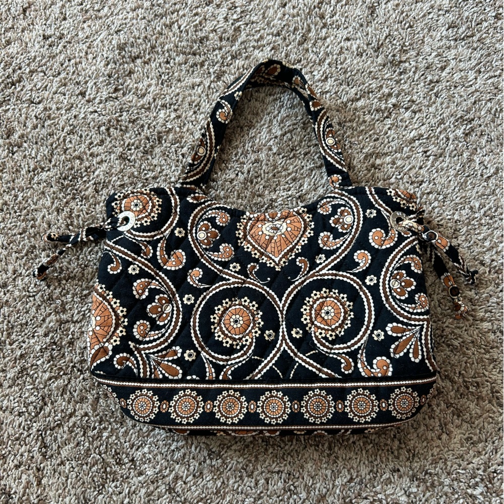 VERA BRADLEY Caffe' Latte Black Brown White Sherry Bag Small Tote Purse Shoulder